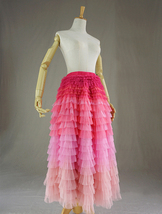Pink Blush Nude Tiered Tulle Skirt Women Custom Plus Size Long Tulle Skirts image 2