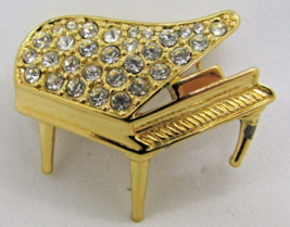 Vintage Trifari signed Grand Piano Gold Brooch with Pave Rhinestones  - £46.58 GBP