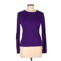 Lauren Jeans Co Purple Stretch Long Sleeve Top Size L Suede Patches Zip Knit - £7.94 GBP