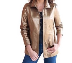 Women&#39;s winter Fall Metallic genuine leather jacket coat plus 28W30W32W ... - £151.42 GBP