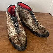 Vtg Yodelers Celanese Arnel Fur Sz 8.5 Zipper Leather Boot Slippers - £30.86 GBP
