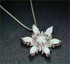 3Ct Round Simulated Opal Women&#39;s Flower Pendant 14K White Gold Plated Silver - £78.29 GBP