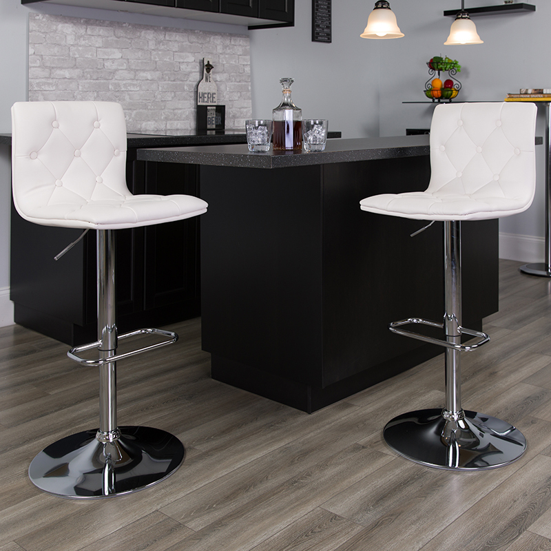 Tufted White Vinyl Barstool CH-112080-WH-GG
