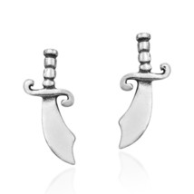 Edgy Mini Curved Pirate Sword Sterling Silver Stud Earrings - £10.17 GBP