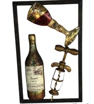 Wine Bottle Glass Corkscrew Wall Art Metal Frame Decor Approx. 20.5x13 i... - £55.10 GBP