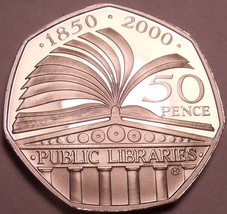 Cameo Proof Great Britain 2000 50 Pence~Public Libraries~100,000 Minted~Free Shi - £12.80 GBP