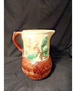 Strawberry Flower Basketweave Majolica Pottery Pitcher As Is Antique - £31.87 GBP