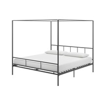 King size Dark Grey Metal Canopy Bed Frame with Headboard and Footboard - $6,903.53 MXN