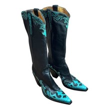 Old Gringo Black Leather Snip Toe Snake Skin Outlay Cowboy Boot Women Si... - $599.00