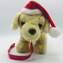 Atico Christmas Tan Puppy Dog 14” Plush Santa Hat And Leash Stuffed Anim... - £14.12 GBP