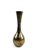 Vintage Solid Brass Etched Vase Handmade Brown &amp; Gold Floral - £15.42 GBP