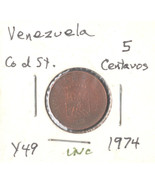 Venezuela 5 Centavos, 1974, copper clad steele KM 49, uncirculated - $2.00