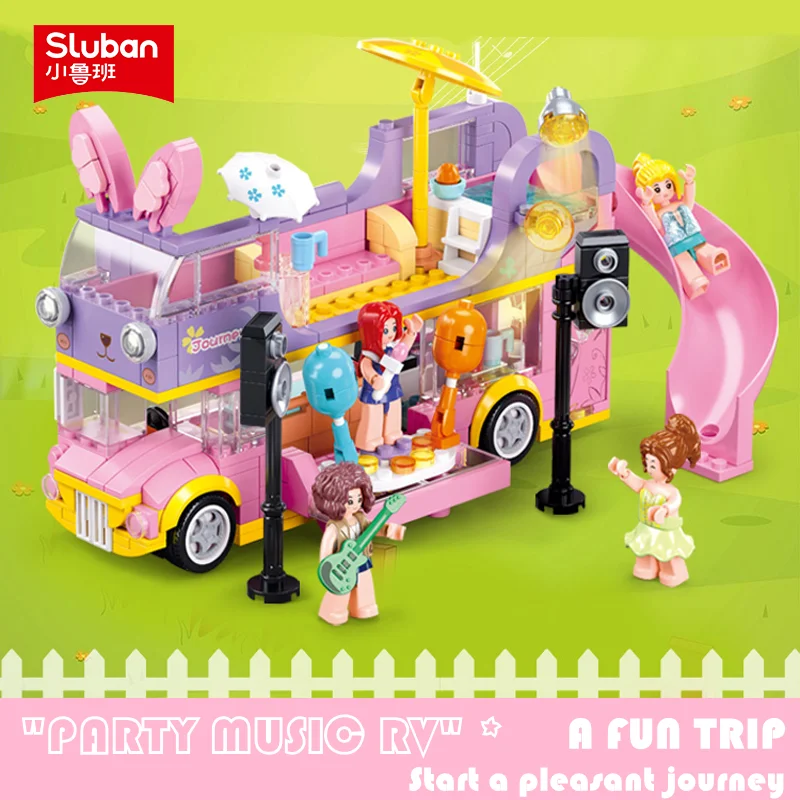 Sluban Building Block Toys Girls Dream Pink B1165 Party Music RV 412PCS - £36.29 GBP