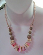 Vintage White &amp; Pink Shell &amp; Bead Necklace w/Barrel Clasp - £20.34 GBP