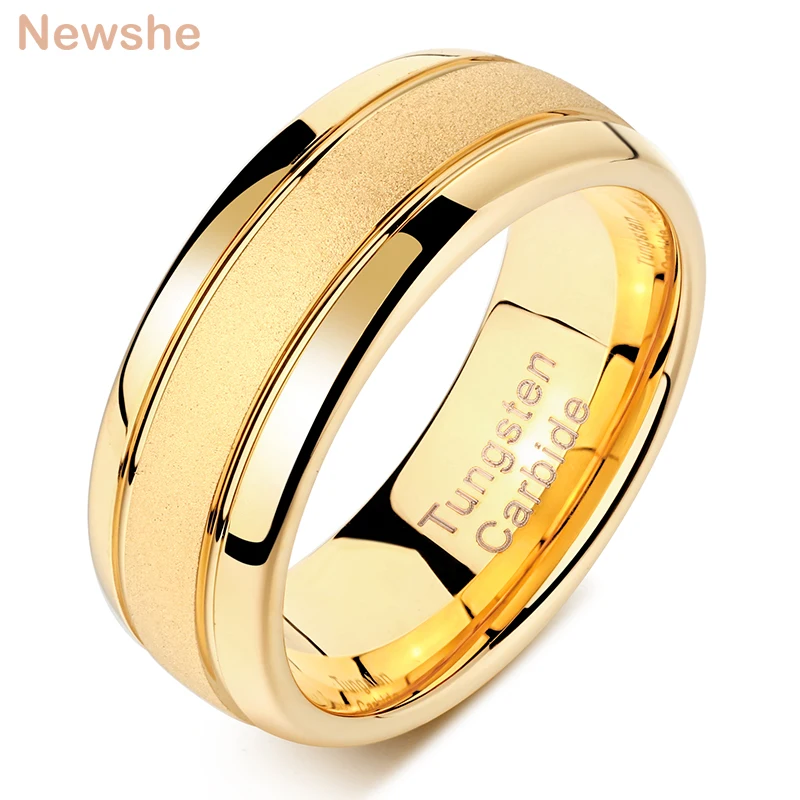 Golden Color Men&#39;s Charm Finger Rings 8mm Tungsten Carbide Frosted Bands... - £25.19 GBP