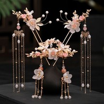 Hanfu Jewelry Set Tassel Flower Chinese Hair Pins Combs Earring Fork Headpieces - £15.07 GBP