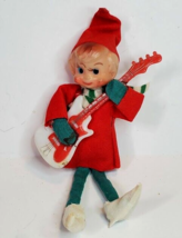Pixie Ornament Rock N Roll Electric Guitar Playing Elf 1960s Vintage 6 1/2 in - £27.50 GBP