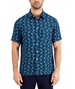 Tasso Elba Men&#39;s Silk Blend Cellula Tile Printed Shirt in Blue Combo-Small - $377.35 MXN