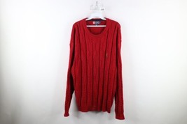 Vintage 90s Chaps Ralph Lauren Mens Large Chunky Cable Knit Crewneck Sweater Red - £38.80 GBP