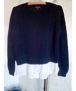 CABLE &amp; GAUGE WOMEN NAVY PULLOVER SWEATER CHIFFON SHIRTTAIL MEDIUM EUC - £9.17 GBP