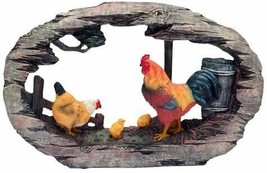 Carved Look Chicken Scene 12 Inches Long 7.5 Inches High Statue Plaque - £15.72 GBP