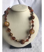 Glass beads Necklace 26 inch 1 strand screw clasp Vintage browns earthtones - $19.10