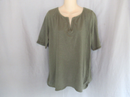 LOFT Outlet top tee Large olive green V scoop neck short sleeves 100% co... - $13.67