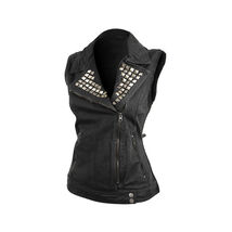 Vance Womens Black Denim Motorcycle Vest With Studded Collar - $1,222.09 MXN