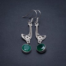 Natural Chrysoprase Handmade Indian 925 Sterling Silver Earrings 2&quot; S1587 - £57.06 GBP