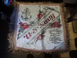 Old Vtg Military Silk Pillowcase USN U.S. Navy Mother And Dad Rose Design - $39.95