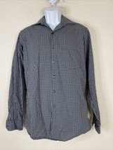 Alfani Men Size M Blue Check Button Up Shirt Long Sleeve Easy Care Pocket - £8.85 GBP