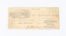 1861 Konföderierte Zwei Dollar Note Händler Bank Lynchburg Virginia Bürg... - $207.90