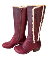 El Naturalista Red Leather Heeled Boots Full Zip Sherpa Trim - Women&#39;s 3... - £98.55 GBP
