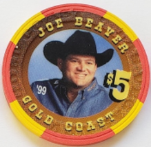 Las Vegas Rodeo Legend Joe Beaver '99 Gold Coast $5 Casino Poker Chip - $19.95