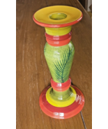Department 56 Artisan Multicolor Stripe Taper Ceramic Candlestick Palm Leaf - $20.90 CAD