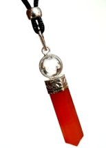 Carnelian Pendant Necklace Quartz Ball Crystal Stone Gemstone Pencil Bead Cord - £5.78 GBP