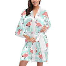 Flamingo Pastel Short Kimono Robe Bridal Bridesmaid Wedding - £47.05 GBP