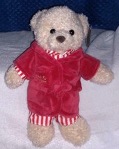 FAO Schwarz Boy Teddy Bear in Red & White Stripe PJ'S 12"H NWT - $18.88