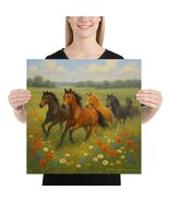 Wild Horses Running Poster • Western Wall Art • Floral Meadow Nature 18&quot;... - $21.50