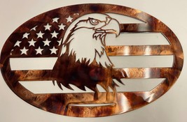 Majestic Eagle in Oval Frame with Flag - Handcrafted Americana Decor 24&quot; x 15&quot; - £56.92 GBP