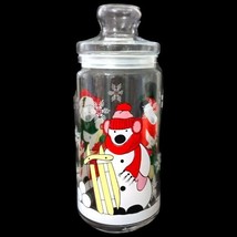Christmas Snowman Glass Jar LARGE Apothecary Polar Bears Vtg 90s Candy Winter  - £17.92 GBP