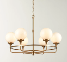$680 Horchow Brass &amp; Glass Orb Chandelier Mid Modern Farmhouse Transitional - $518.00