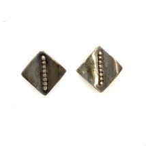 Vintage Sterling Silver Square Disc Studded Ball Modernist Accent Stud Earrings - £29.10 GBP