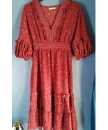 Max Studio Women's Floral Tiered V-Neck Red Midi Dress Peasant Boho Prarie NWT - $32.68