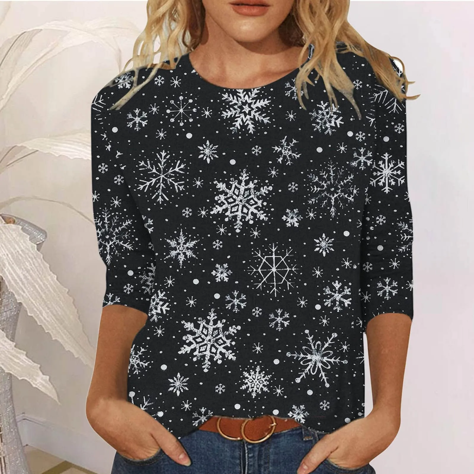 New Christmas Hoodies Sweatshirts For Women Casual Quarter Sleeve Round Neck Pul - £71.61 GBP