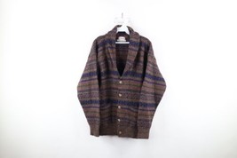 Vtg 90s Orvis Mens M Hand Framed Rainbow Fair Isle Knit Cardigan Sweater Wool - £102.83 GBP