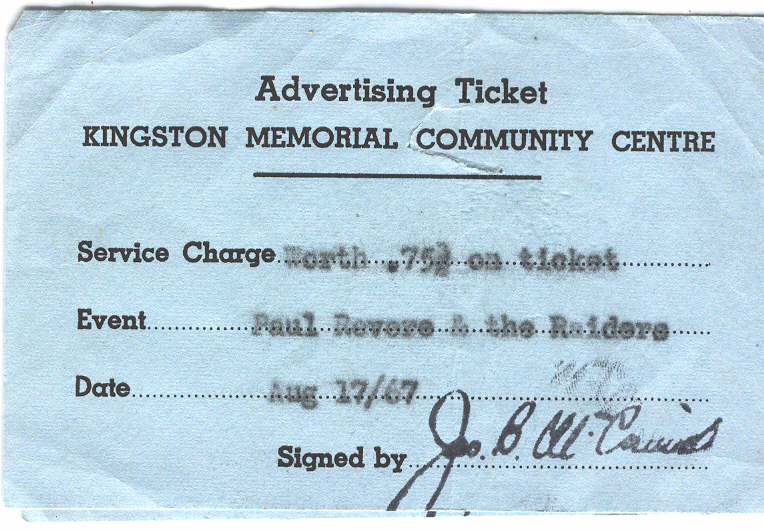 PAUL REVERE &amp; The RAIDERS 1967 Ticket Stub Kingston Memorial Ctr August ... - $12.50
