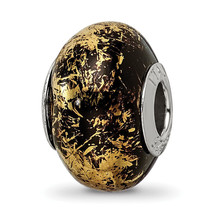 Silver Reflections Black w/Gold Foil Ceramic Bead QRS2337 - £30.79 GBP