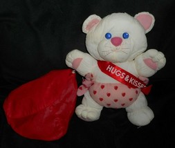 9&quot; Vintage White Teddy Bear Hugs &amp; Kisses Red Hearts Stuffed Animal Plush Toy - £22.77 GBP