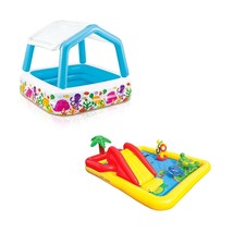 Intex Ocean Scene Kiddie Pool With Shade Canopy &amp; Ocean Play Kiddie Pool... - $120.64